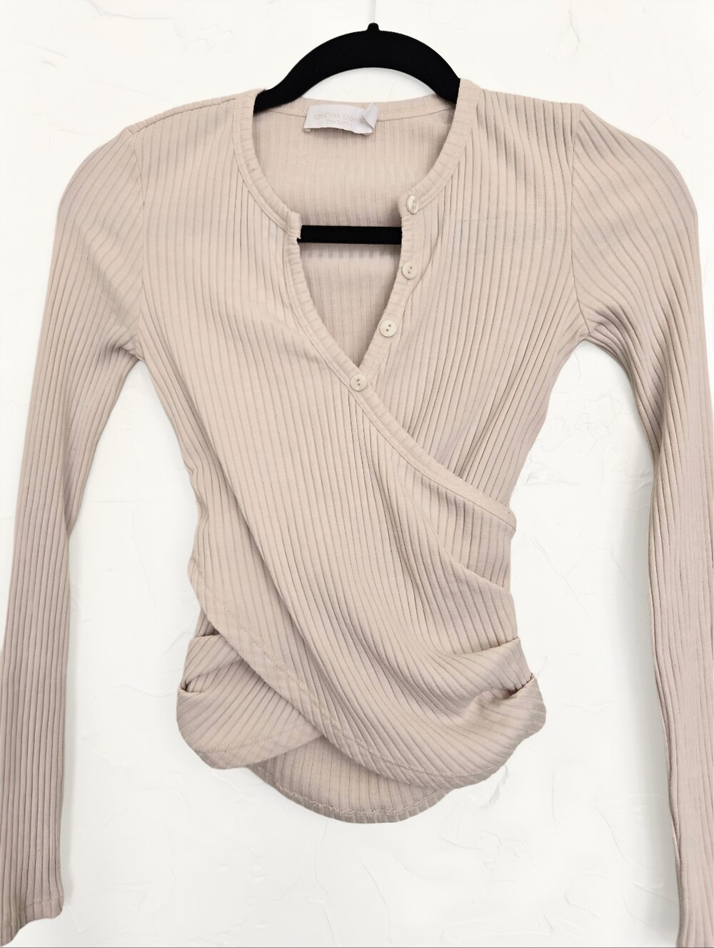 Jonathan Simkhai Ribbed Cross Front Tan Top, XS